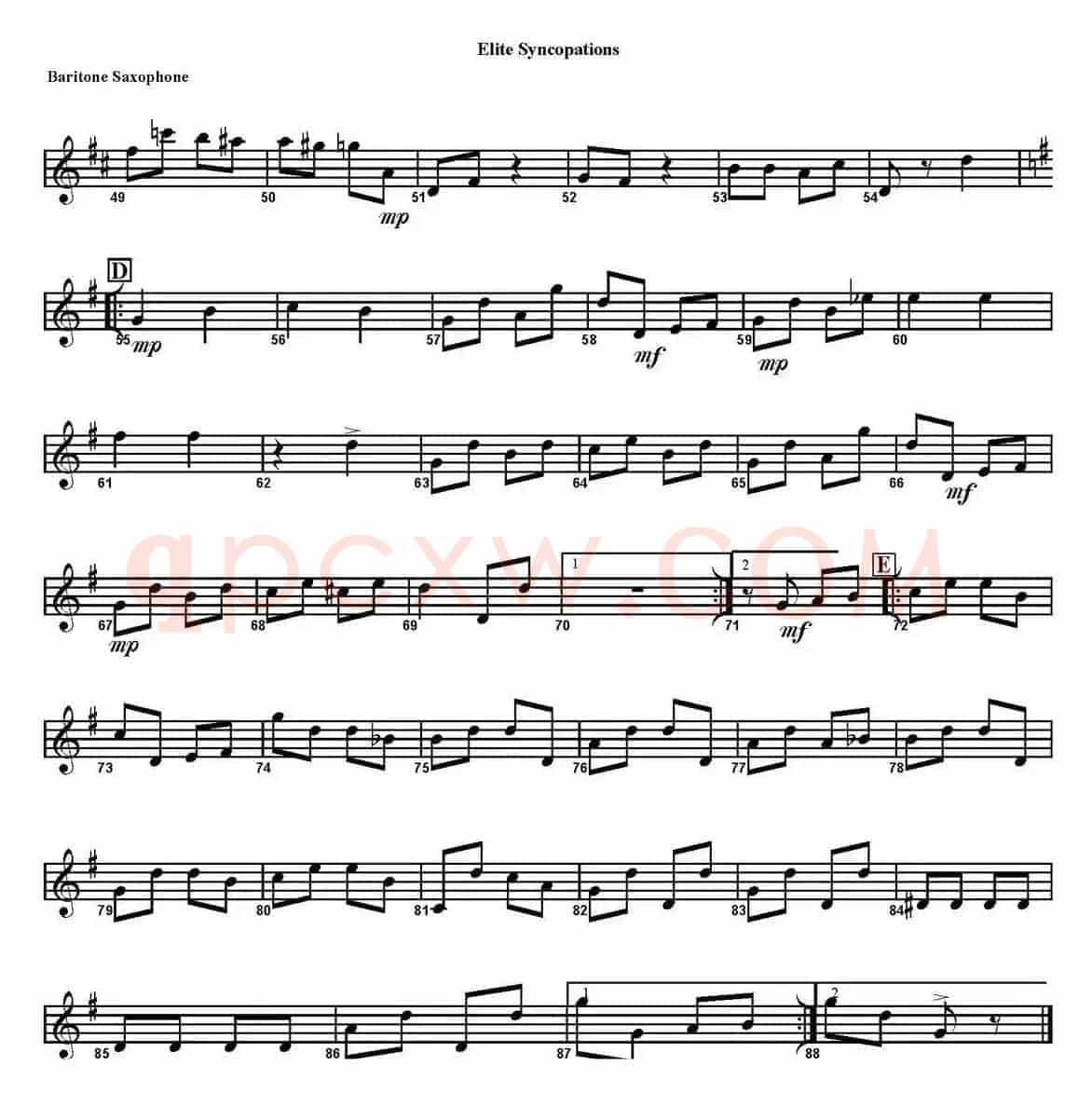 ELITE SYNCOPATIONS（四重奏·上低音萨克斯分谱）