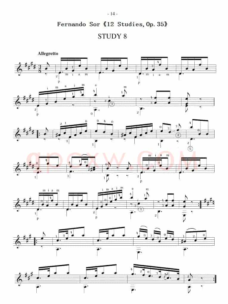 Fernando Sor《12 Studies,Op.35》（STUDY 8）