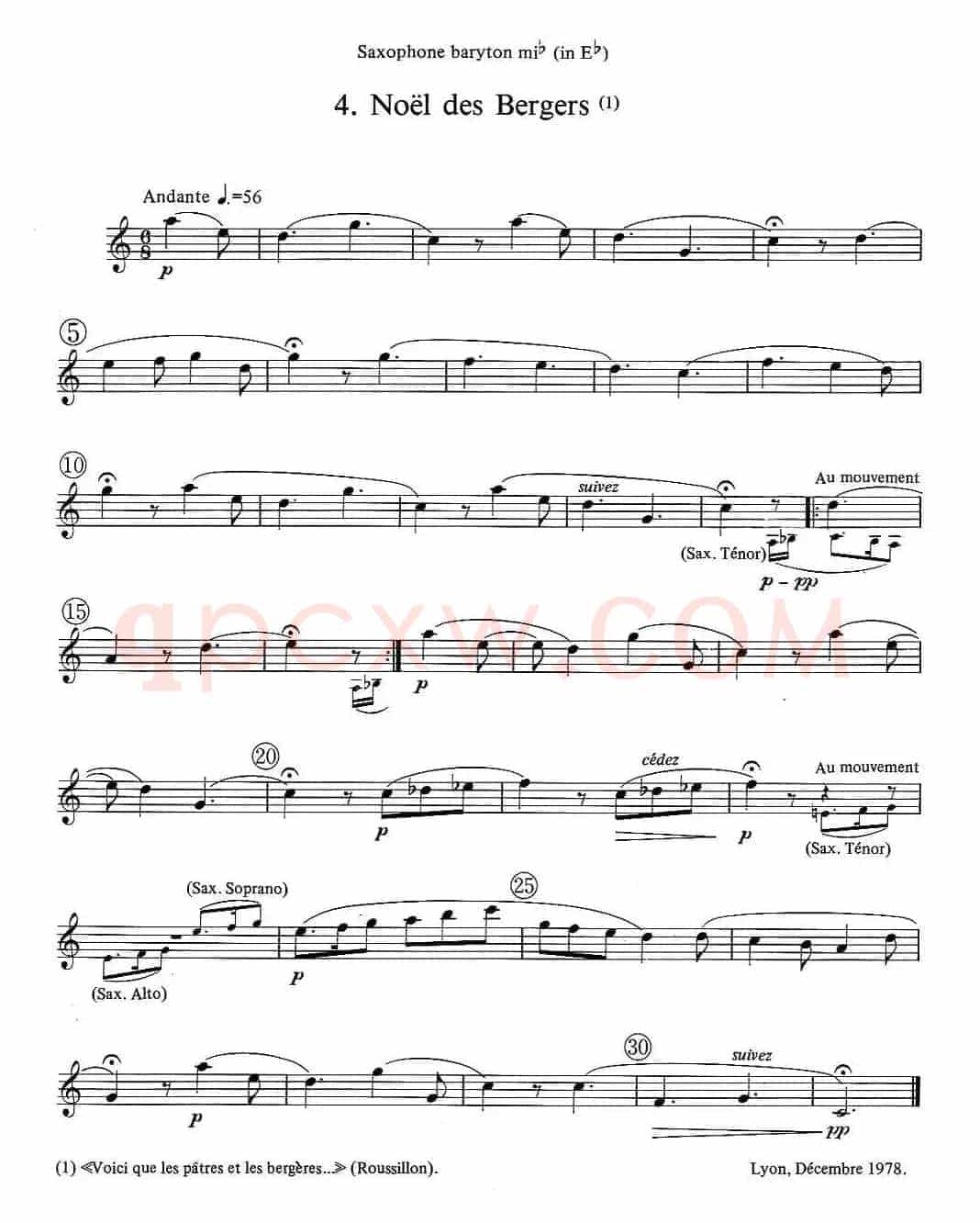 jean Bouvard 编写的6首萨克斯四重奏（低音萨克斯分谱）