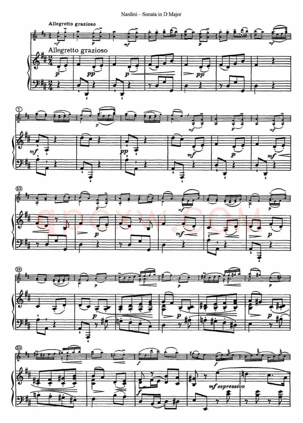 Nardini Violin Sonata in D Major（小提琴+钢琴伴奏）