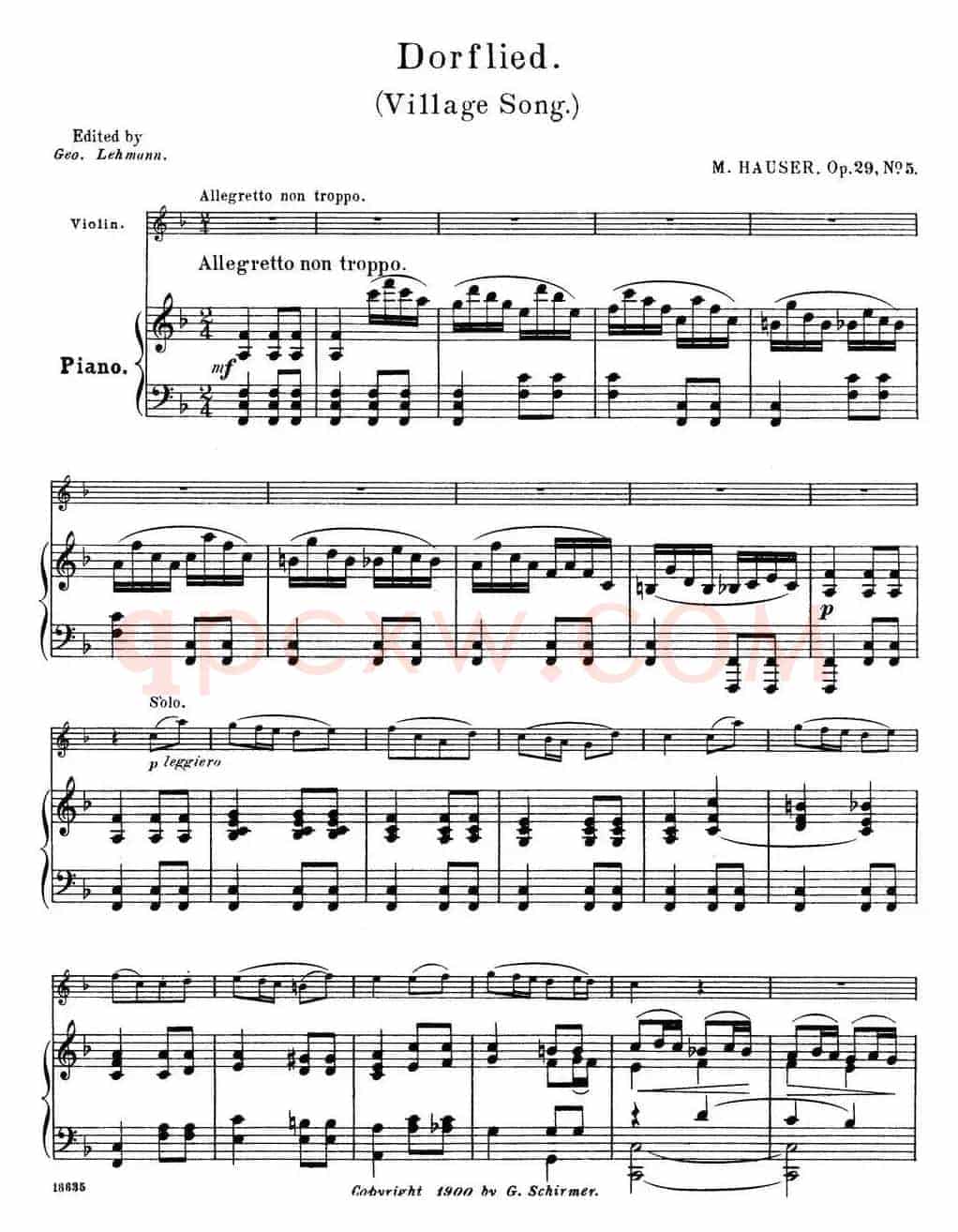 25首小提琴曲合集：Dorflied.（Village Song.）（M. HAUSER. Op.29，No.5）（小提琴+钢琴伴奏）