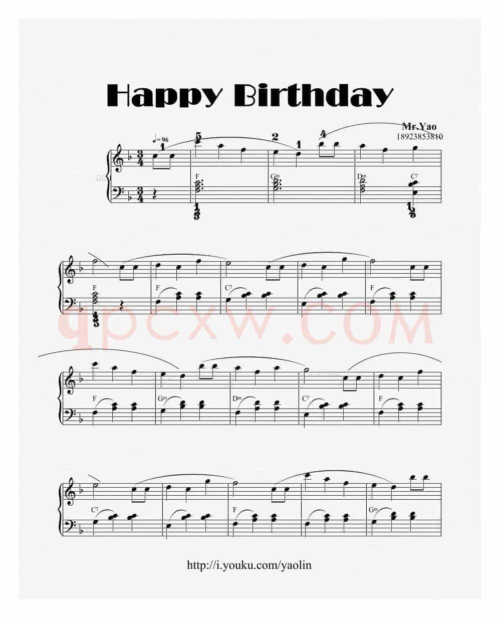 生日快乐（简易钢琴曲、姚琳编曲版）