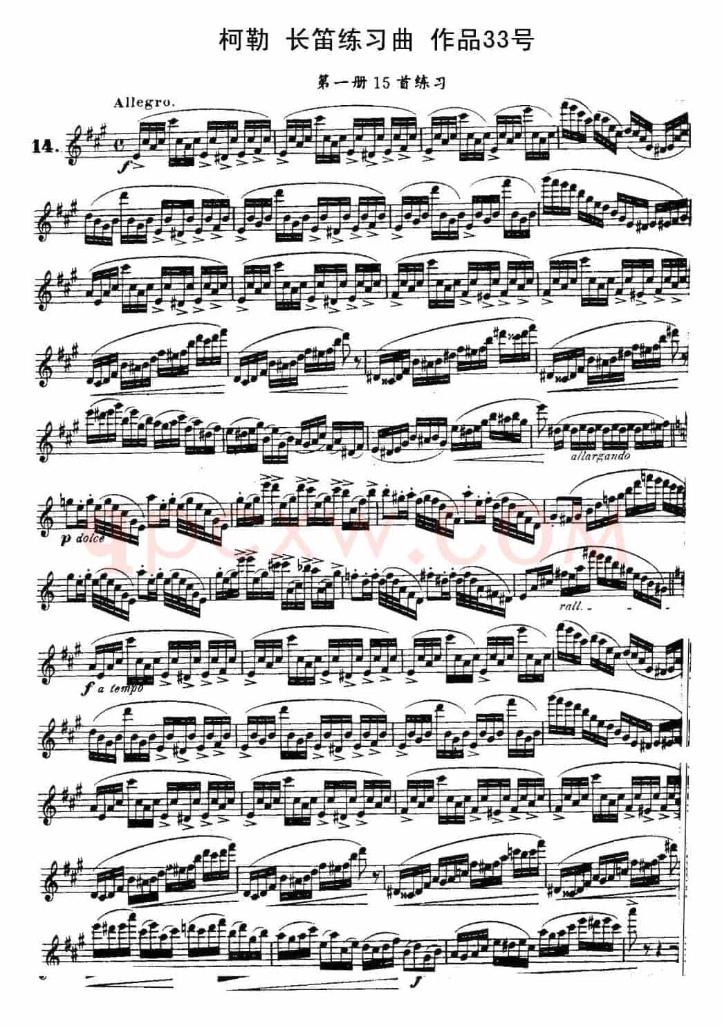 柯勒长笛练习曲作品33号(第一册)(14)