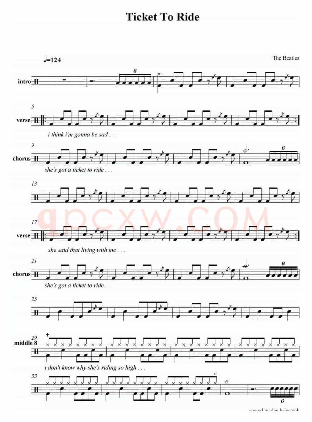 爵士鼓谱：The Beatles - Ticket To Ride