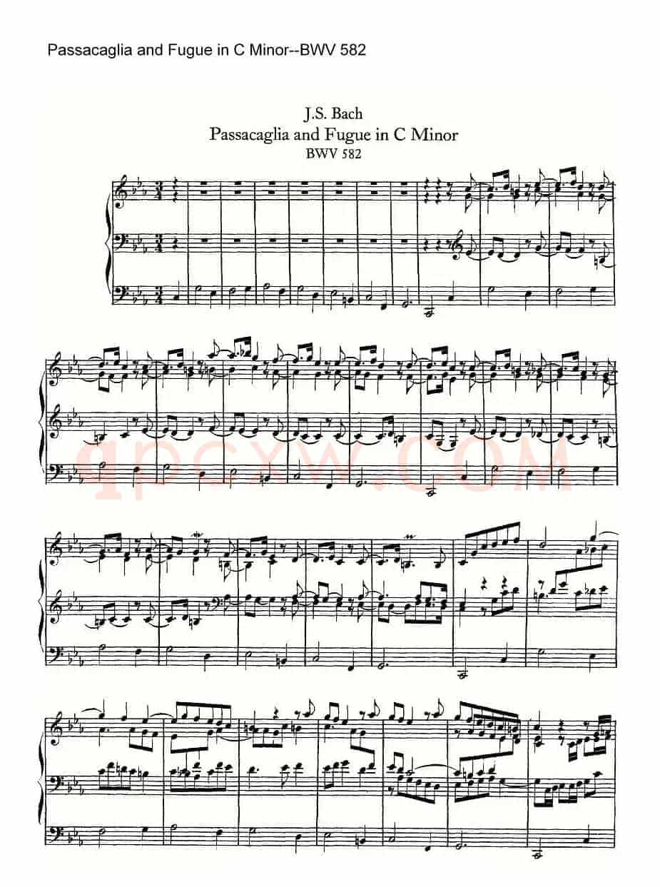 Passacaglia and Fugue in C Minor--BWV 582(管风琴谱)