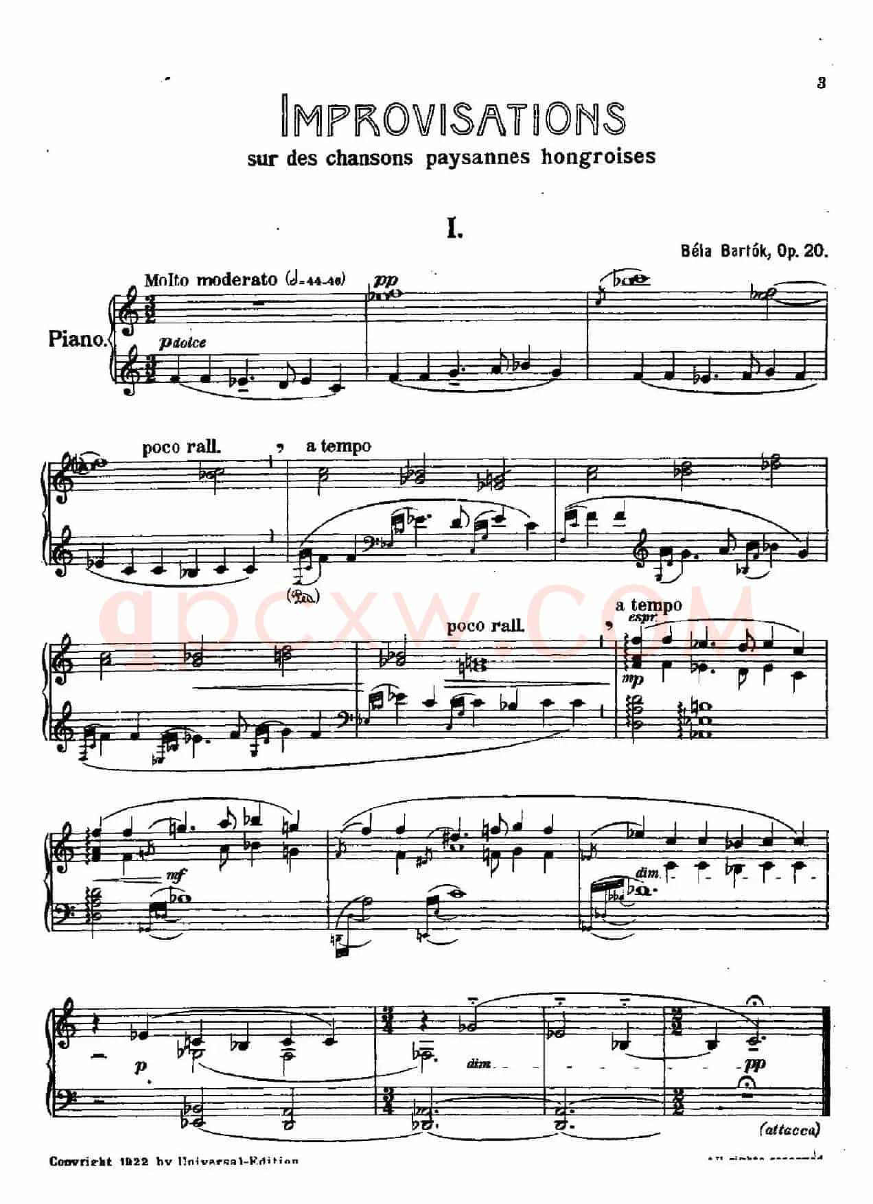 8 Improvisations Op.20 (8首匈牙利民歌即兴曲·Ⅰ)