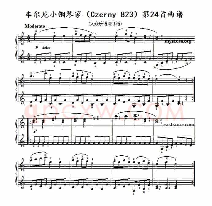 车尔尼《小钢琴家》（Czerny 823）第24首（曲谱及练习提示）