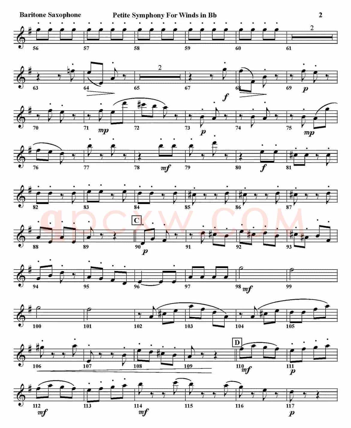 Petite Symphony For Winds in Bb（四重奏·上低音萨克斯分谱）