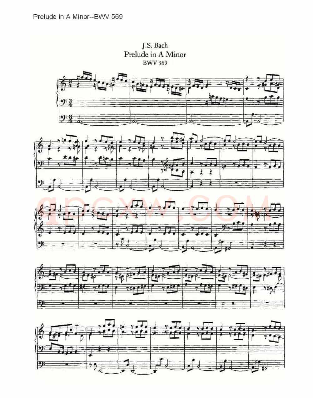 Prelude in A Minor--BWV 569 (管风琴谱)