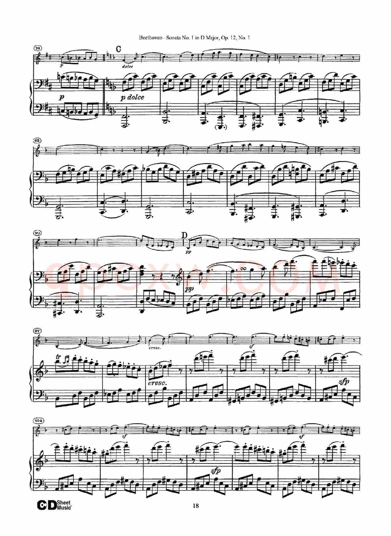 D大调第一小提琴奏鸣曲（Sonata No.1 in D Major Op.12,No.1）（小提琴+钢琴伴奏）