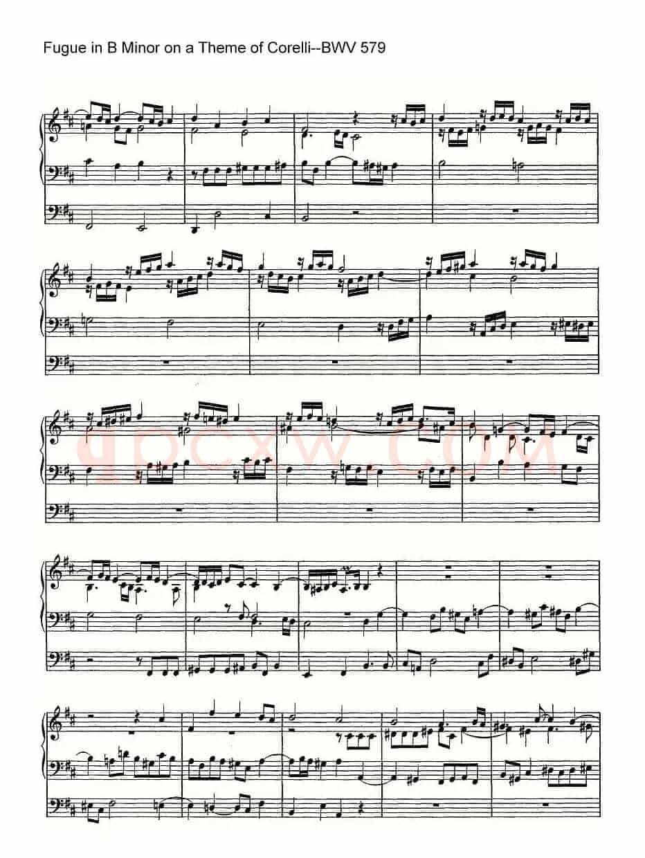 Fugue in B Minor on a Theme of Corelli--BWV 579（管风琴谱）