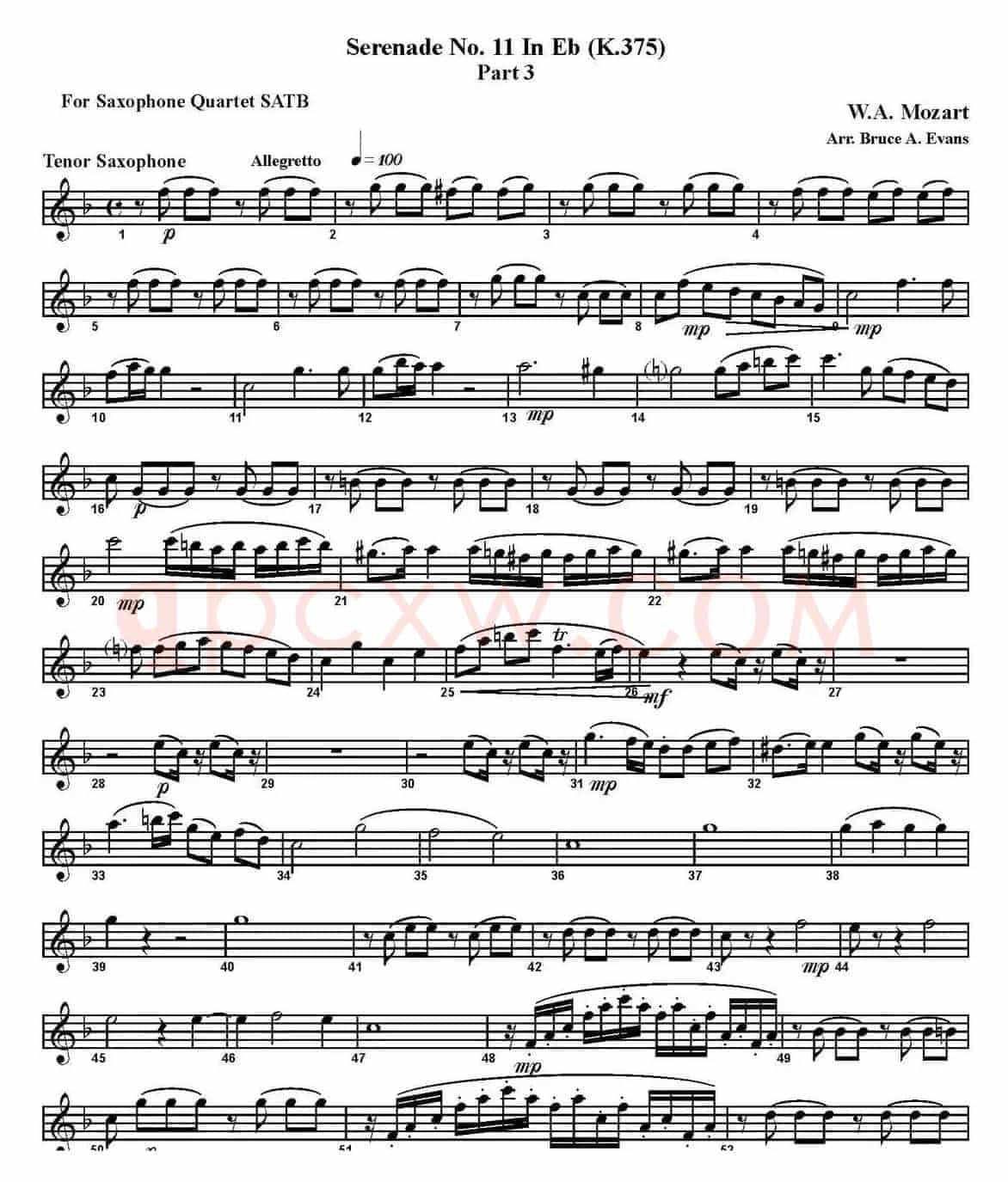 SERENADE No.11 in Eb，K.375 Part 3（四重奏·次中音萨克斯分谱）