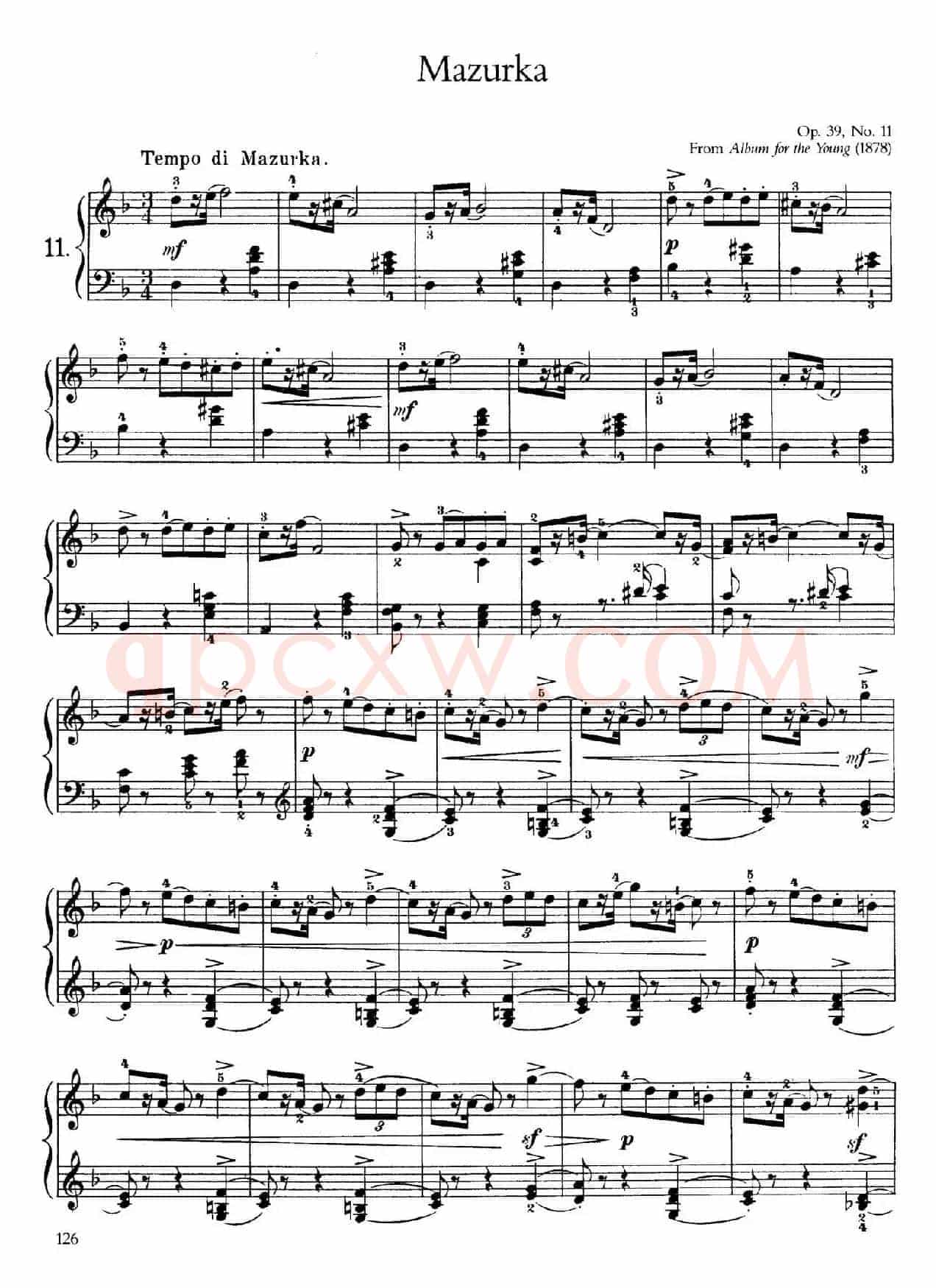 Album for the Young Op.39(儿童钢琴曲集)(11. 玛祖卡 Mazurka)