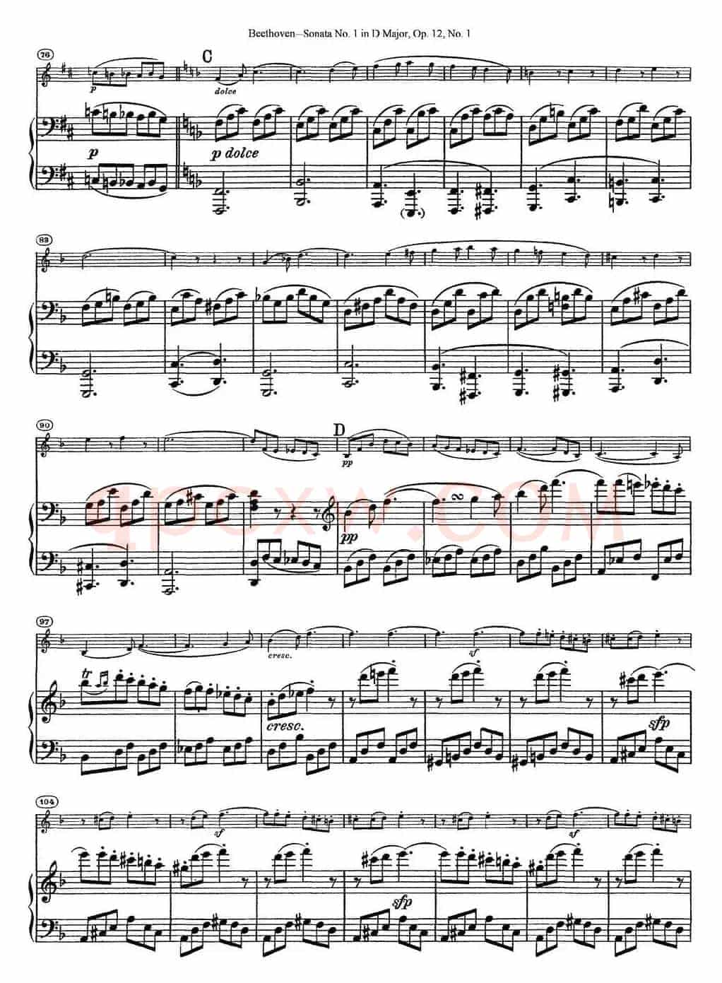 Violin Sonata No.1 in D Major Op.12 No.1（小提琴+钢琴伴奏）