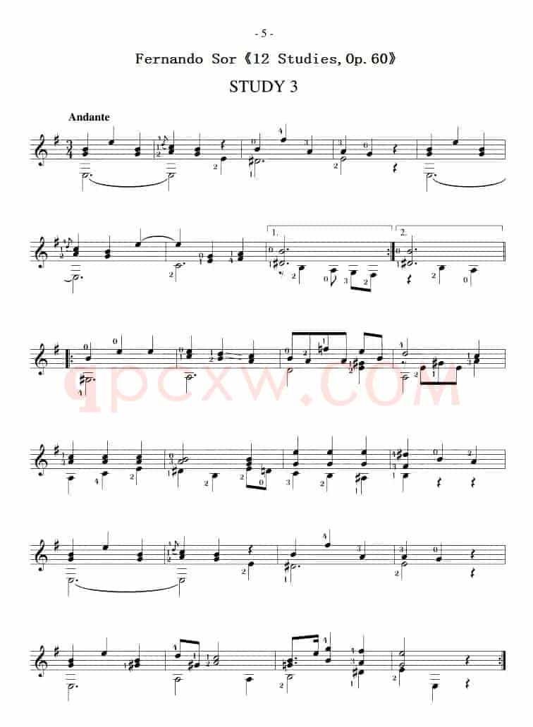Fernando Sor《12 Studies,Op.60》（STUDY 3）