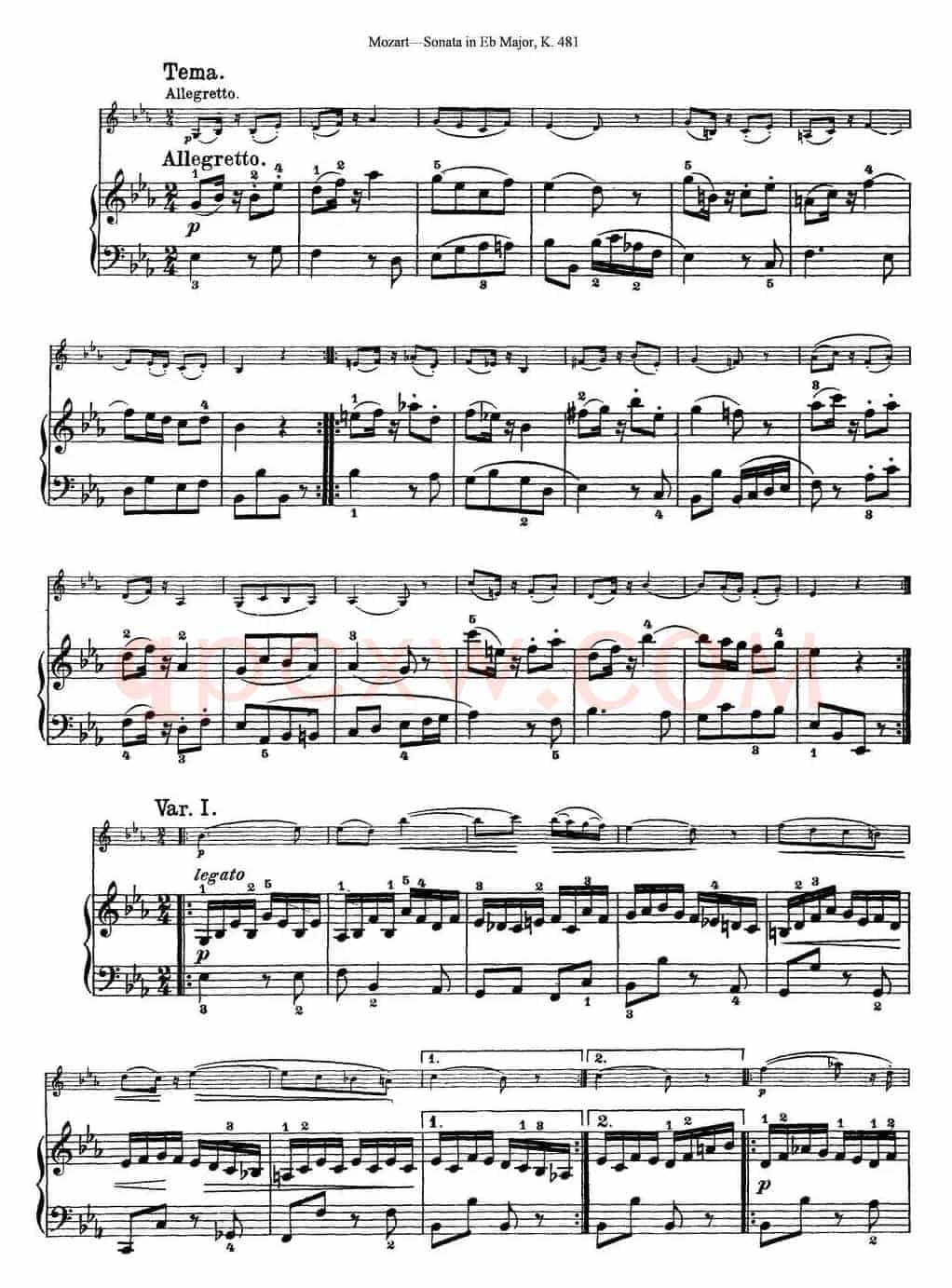 Violin Sonata in Eb Major K.481（小提琴+钢琴伴奏）