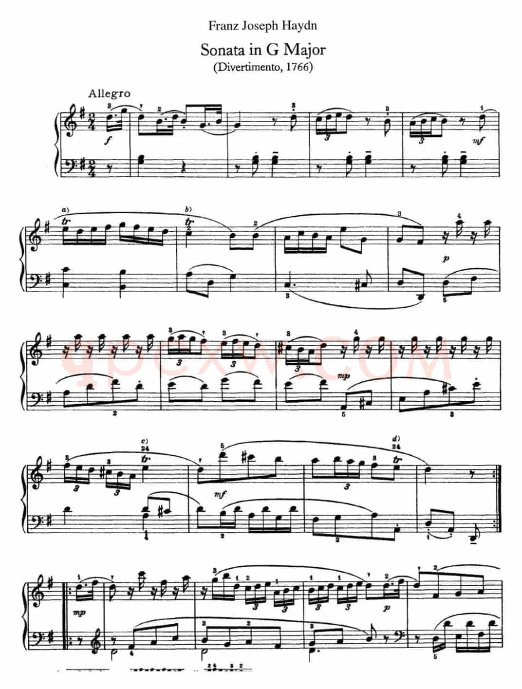 海顿 钢琴奏鸣曲 Hob XVI 8 Divertimento G major