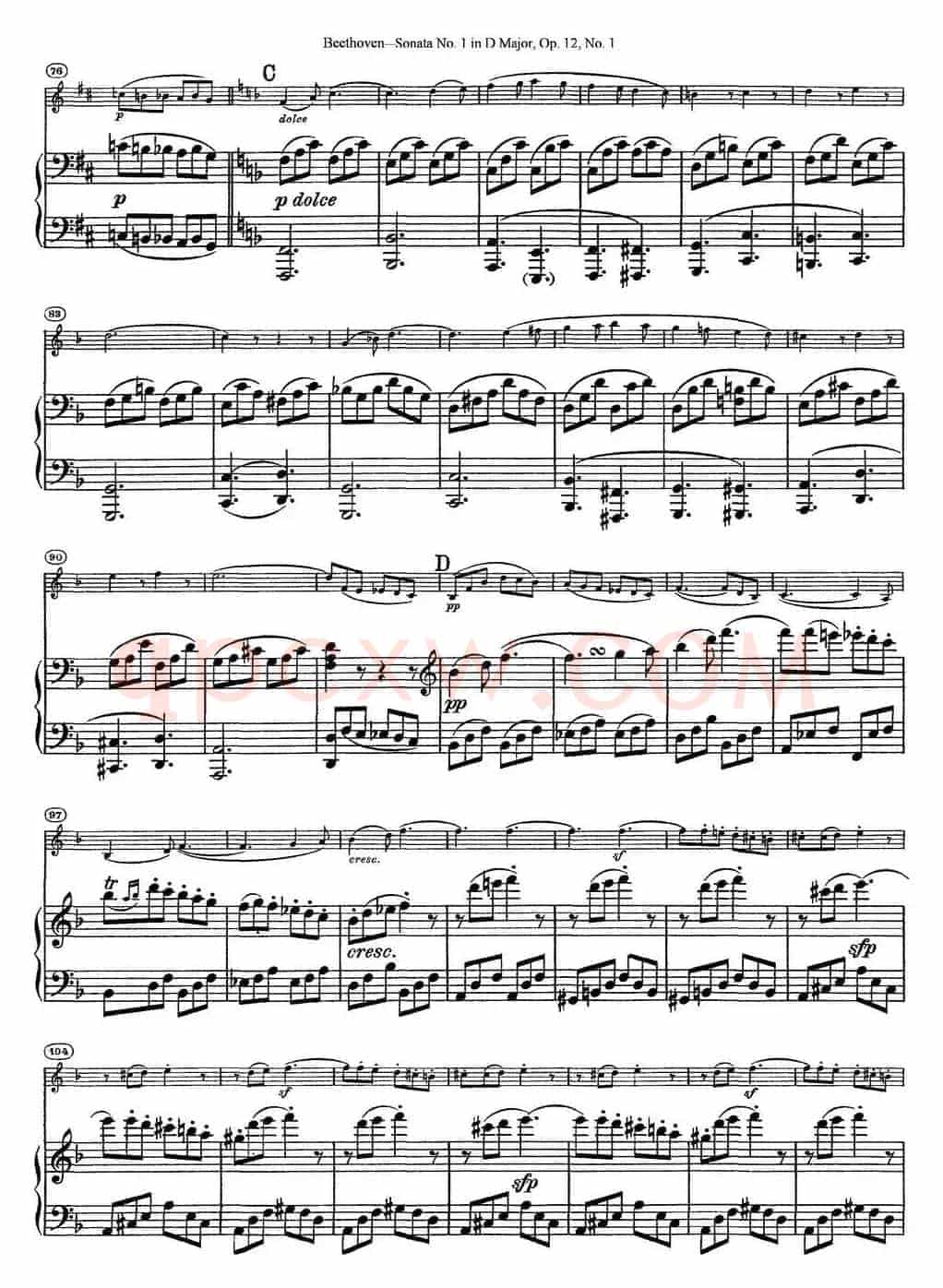 Violin Sonata No.1 in D Major Op.12 No.1（小提琴+钢琴伴奏）