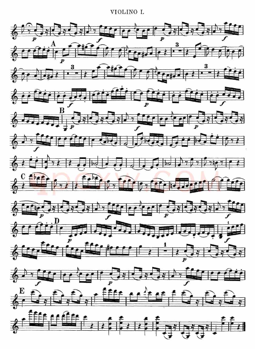 Mozart《Quartet No.10 in C Major,K.170》（Violin 1分谱）