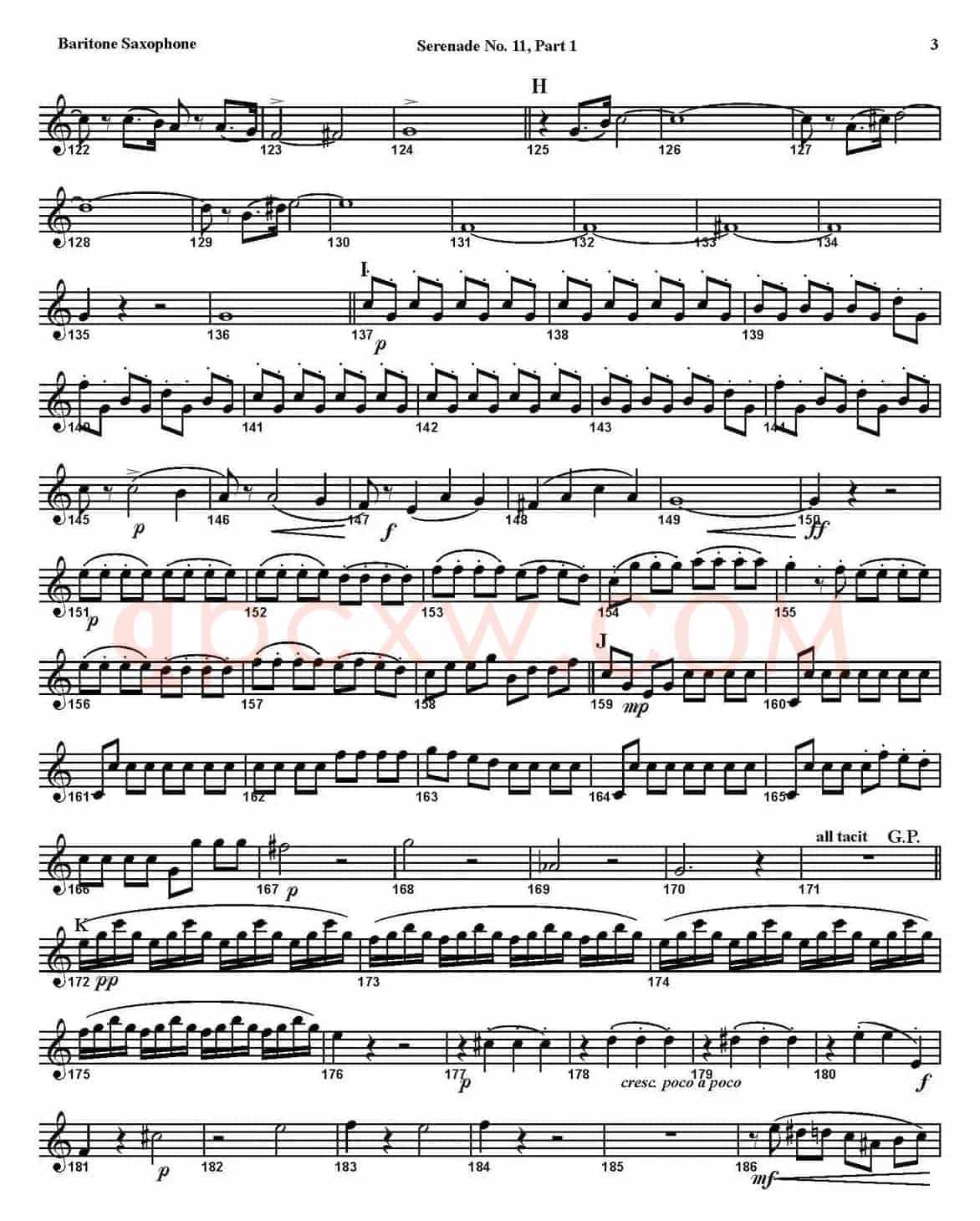 SERENADE No.11 in Eb，K.375 Part 1（四重奏·上低音萨克斯分谱）