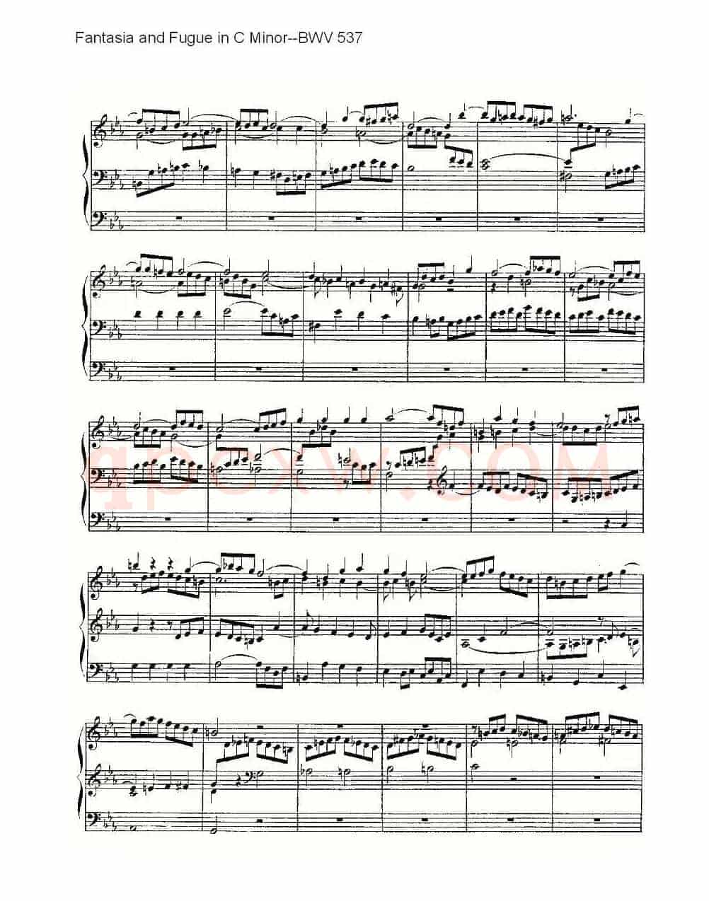 Fantasia and Fugue in C Minor--BWV 537 （管风琴谱）