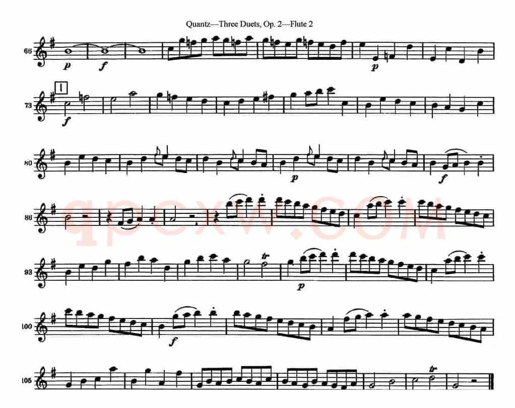 匡茨G大调长笛二重奏Op.2——Flute 2（No.1）
