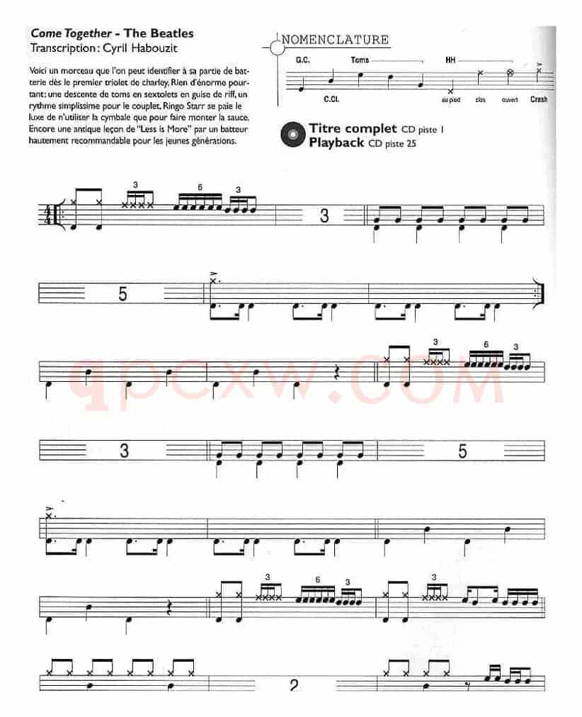 爵士鼓谱：Beatles - Come together