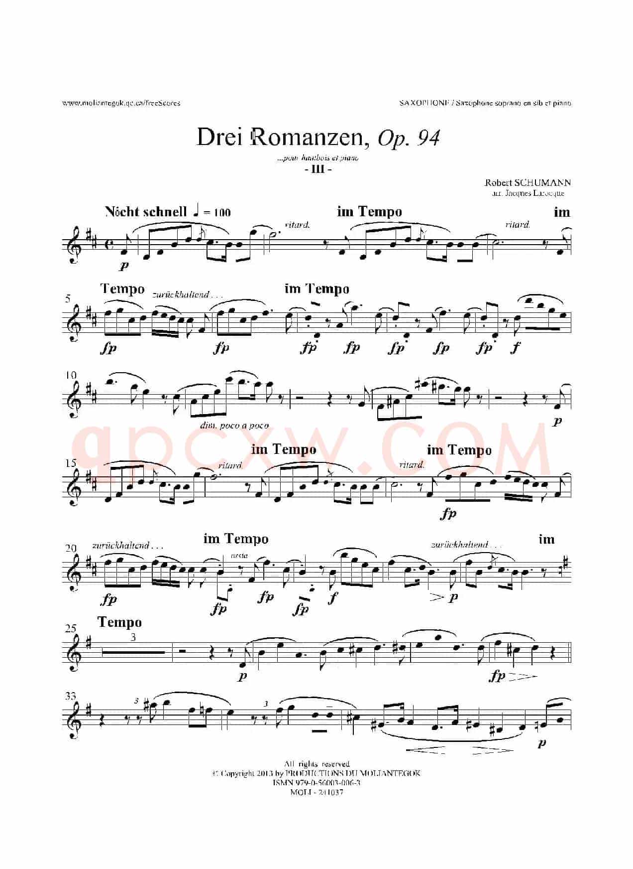 三首浪漫曲 Op.94（高音萨克斯）
