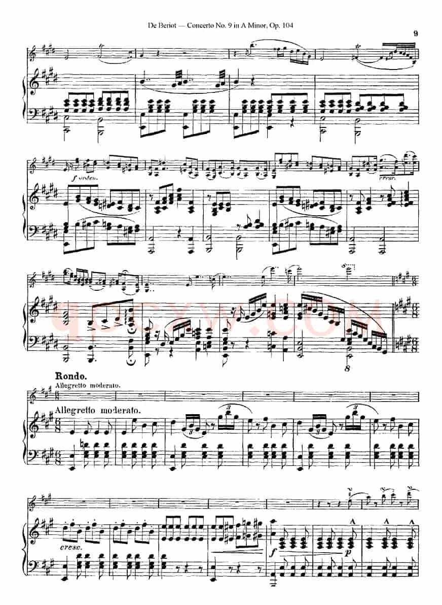 Beriot《Concerto No.9 in A Minor》Op.104（贝里奥《A小调第九小提琴协奏曲》Op.104、小提琴+钢琴伴奏）