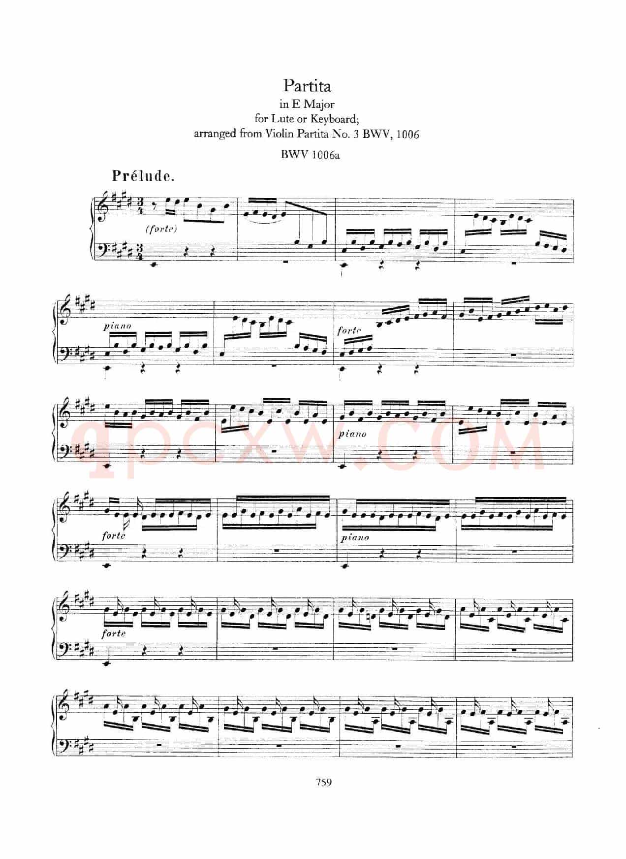 Partita in E Major BWV 1006a（E大调第三无伴奏小提琴组曲·钢琴独奏版）