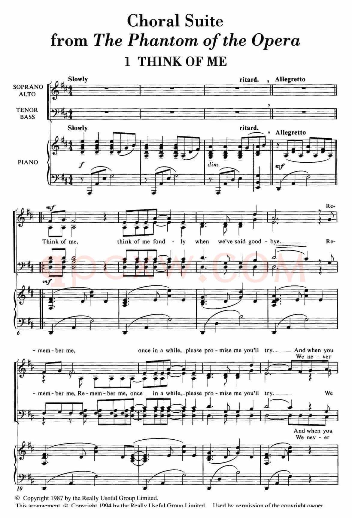 Choral Suite from The Phantom of the Opera（1 THINK OF ME、四重奏）