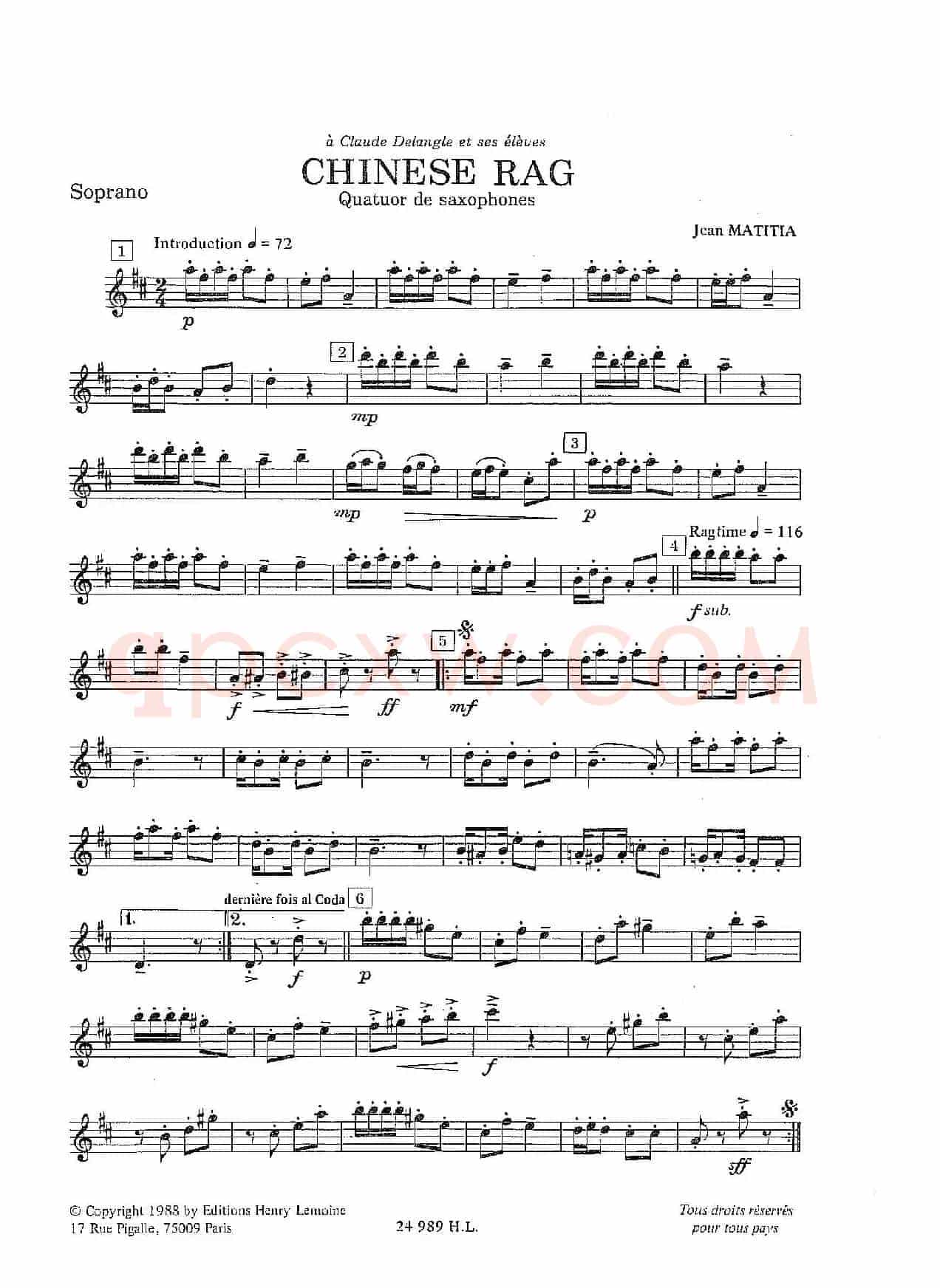 Chinese Rag （四重奏总谱+分谱）