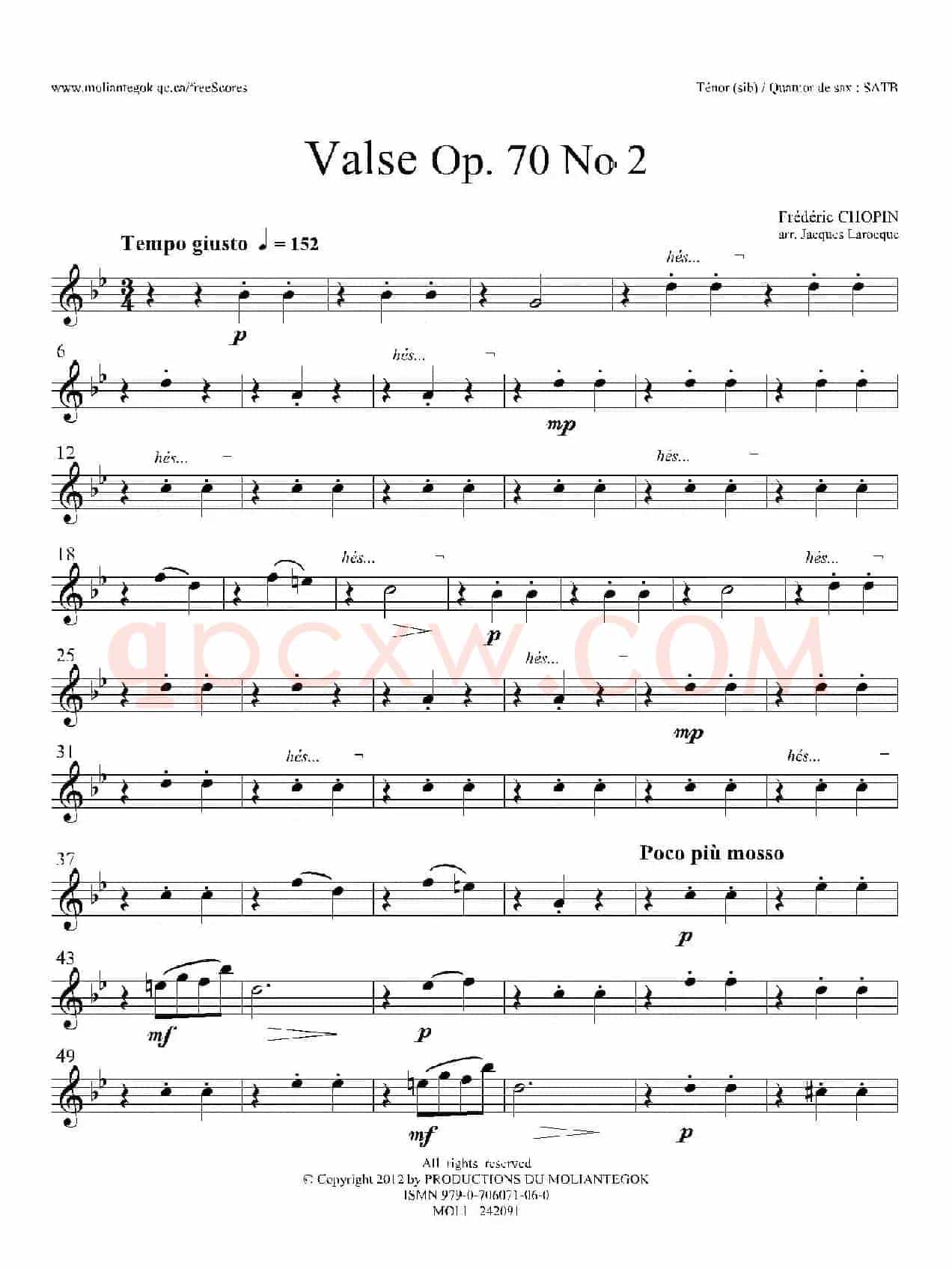 f小调圆舞曲 Op.70 No.2（四重奏次中音萨克斯分谱）