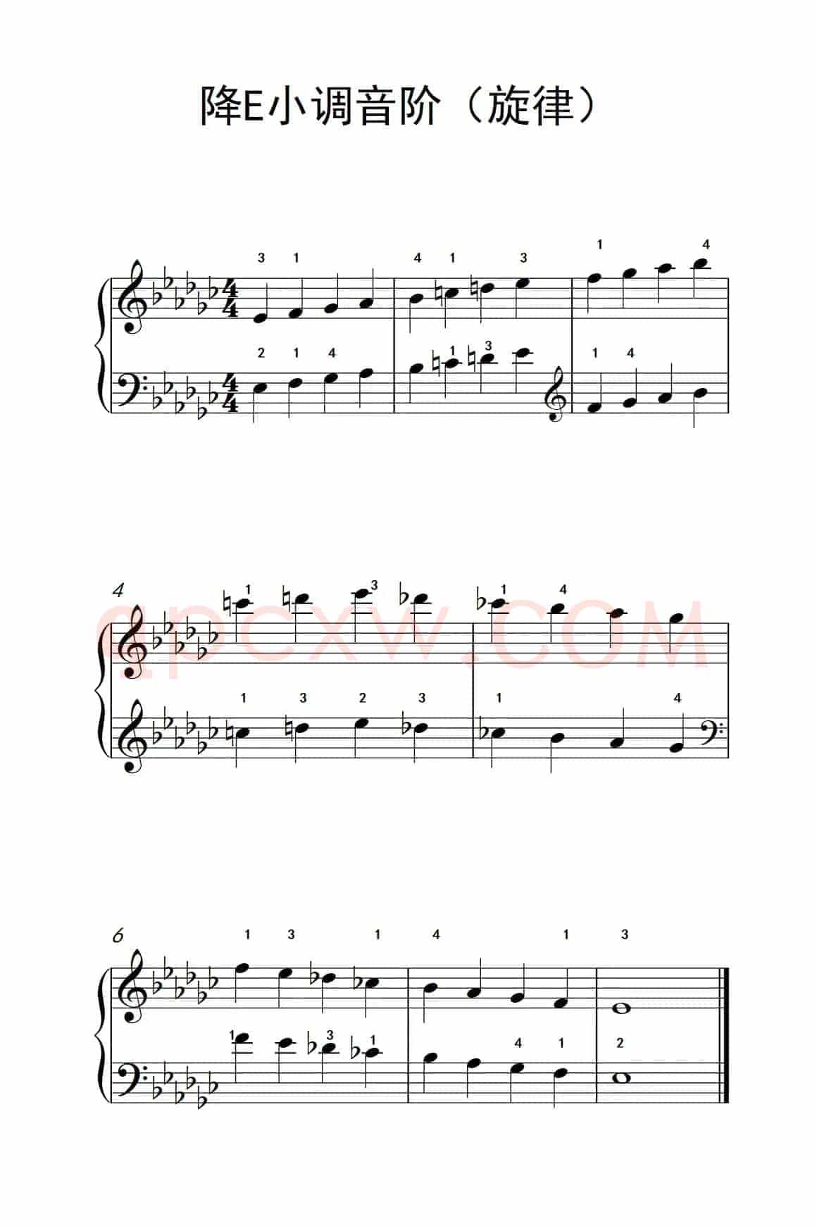 降E小调音阶（旋律）（孩子们的钢琴音阶、和弦与琶音 2）