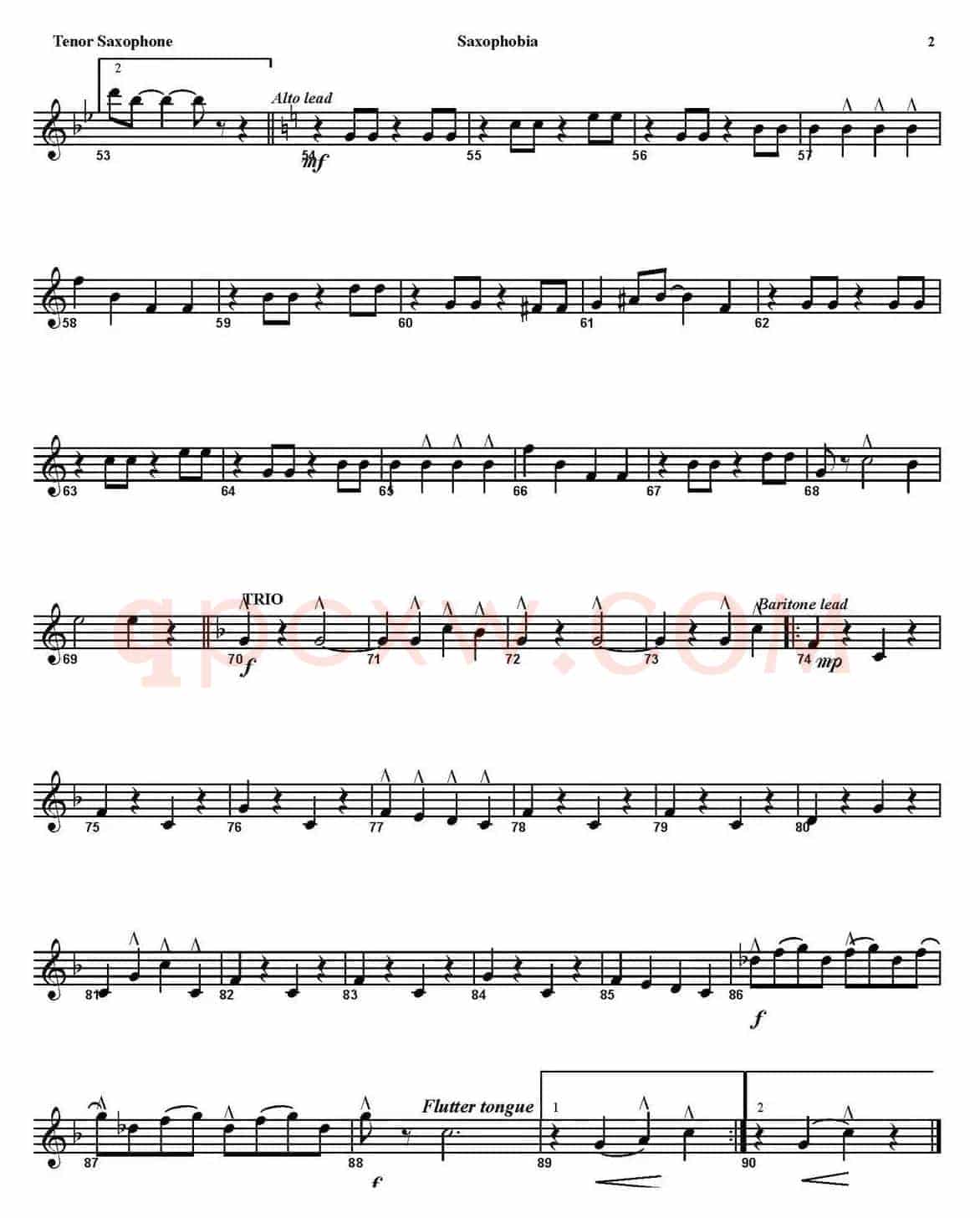 SAXOPHOBIA（四重奏·次中音萨克斯分谱）