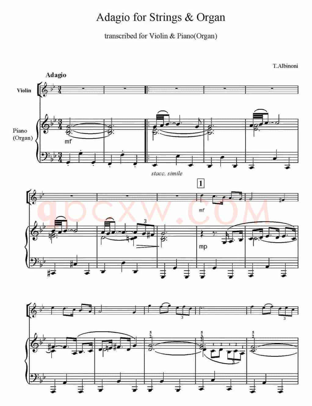 Adagio（G小调柔板、小提琴+钢琴伴奏）
