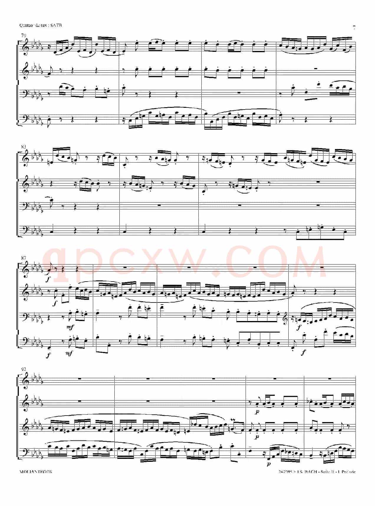 Suite anglaise No 2,BWV 807（法国组曲之二·前奏曲）（四重奏总谱）
