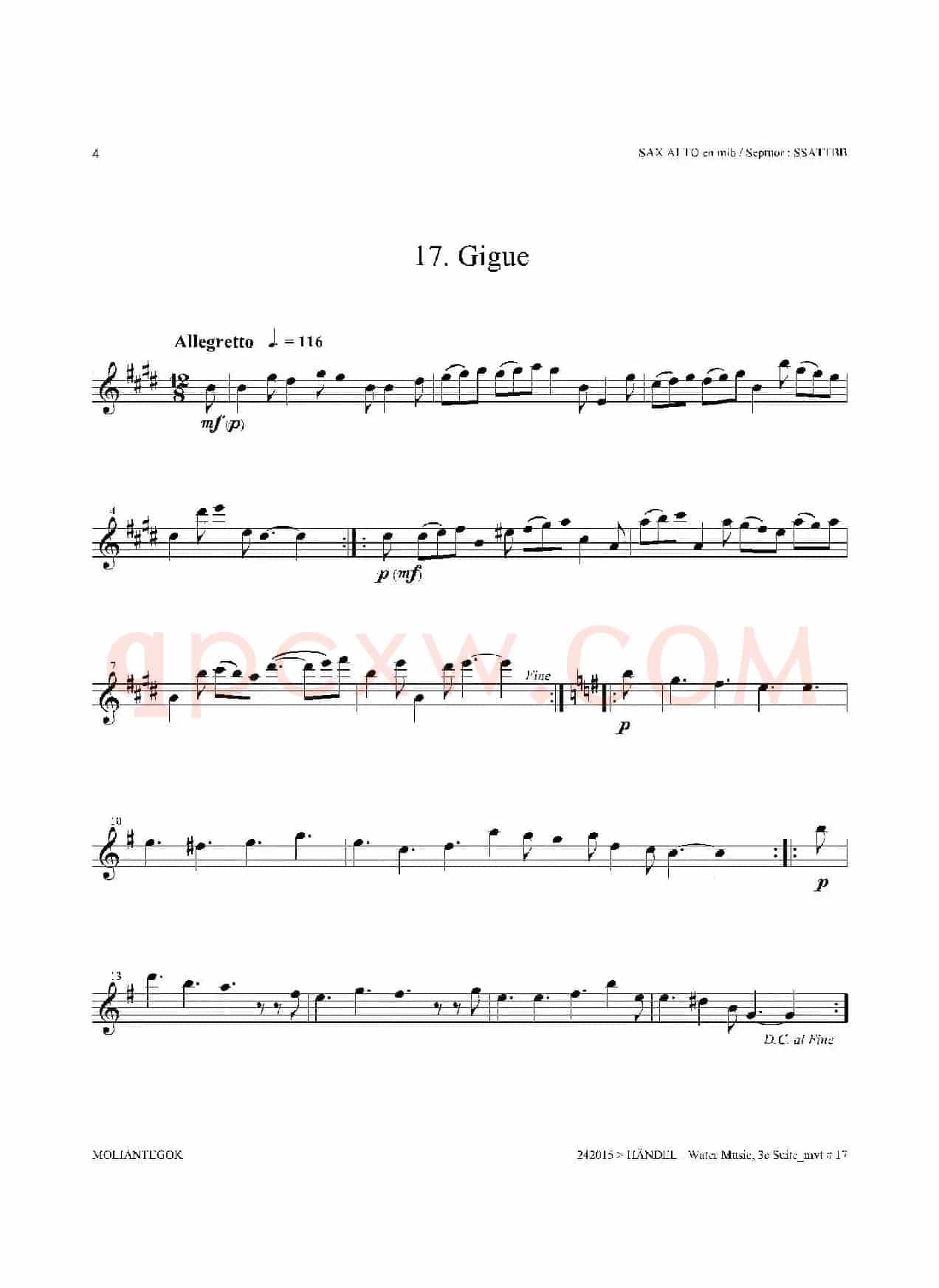 Water Music（HWV.350 No.3）（中音萨克斯）