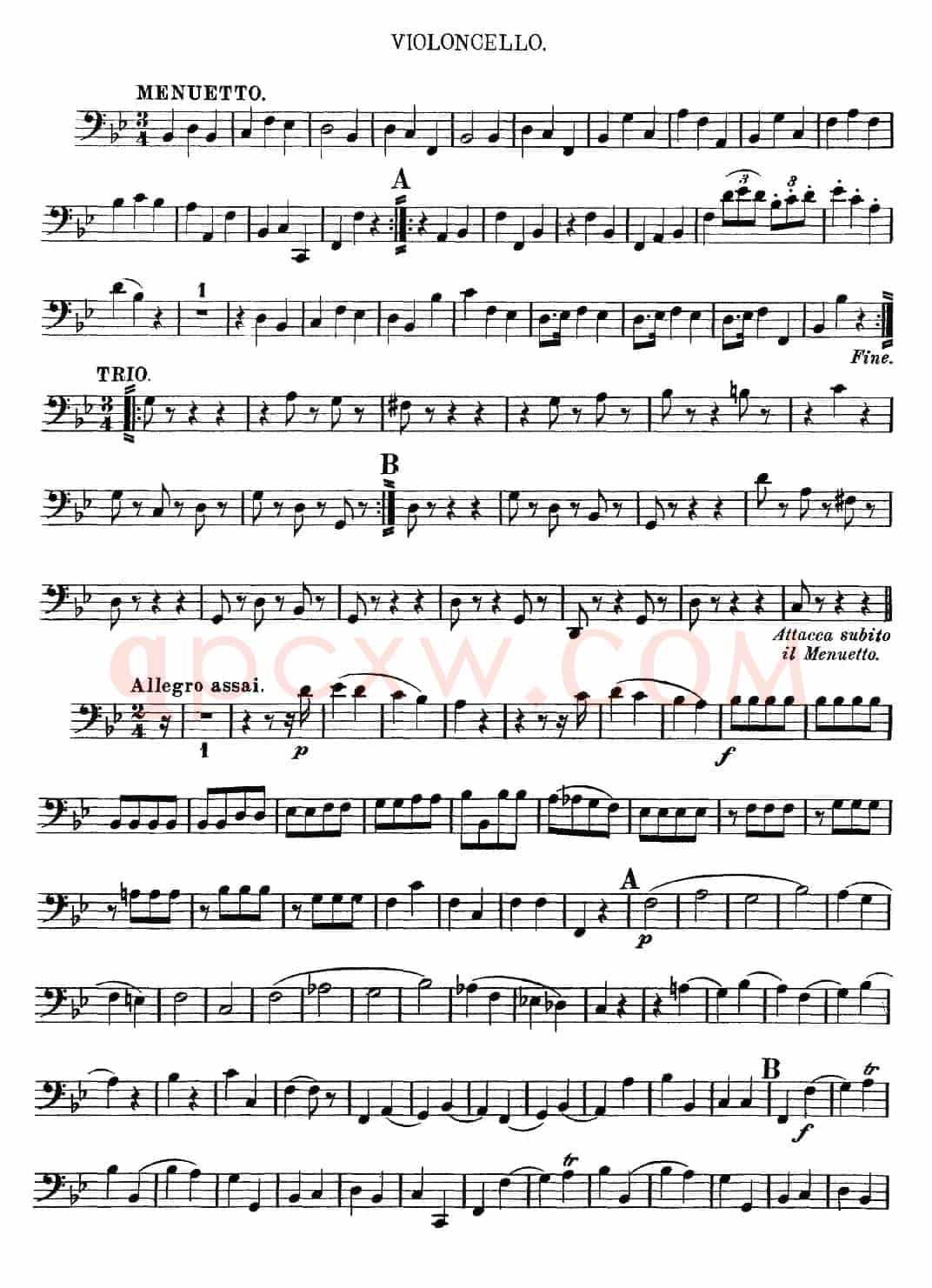 Mozart《Quartet No.12 in Bb Major,K.172》（Cello分谱）