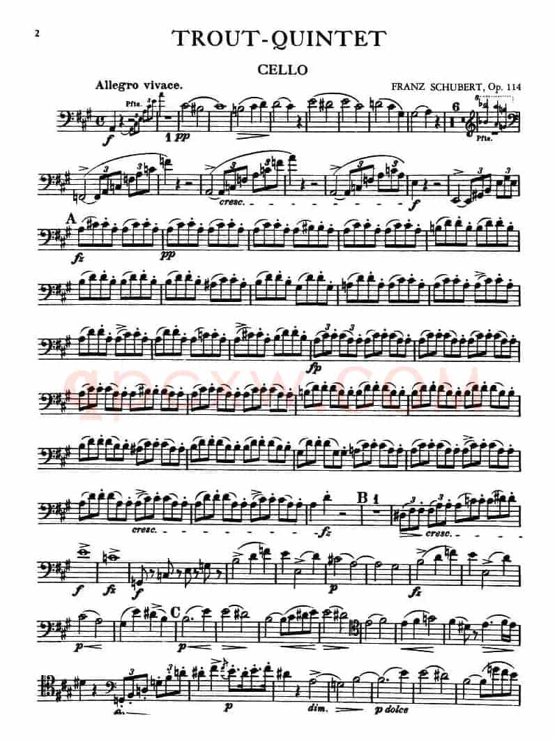TROUT QUINTET（鳟鱼五重奏）（第一大提琴分谱）
