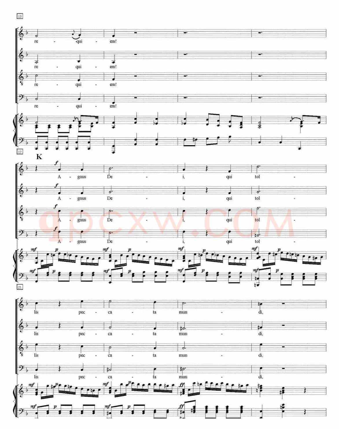 N°12 Agnus Dei（萨克斯四重奏+钢琴伴奏）