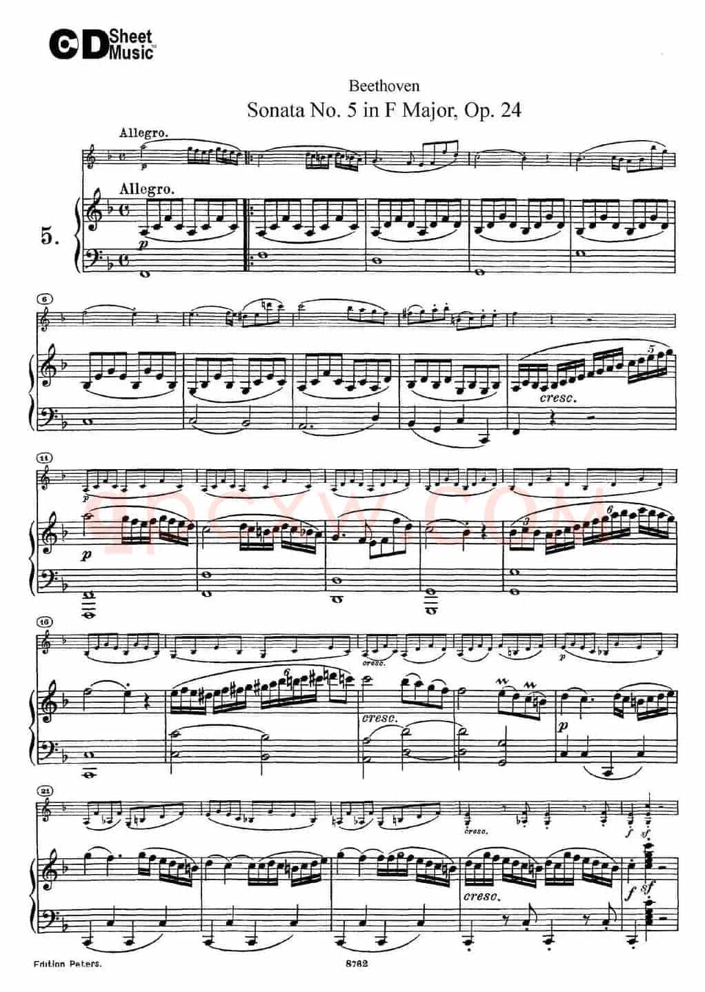 Violin Sonata No.5 in F Major Op.24（小提琴+钢琴伴奏）