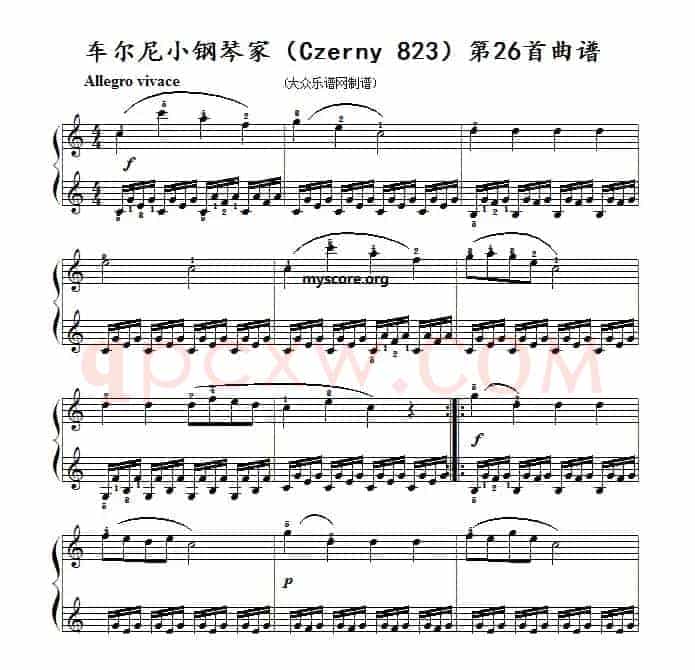 车尔尼《小钢琴家》（Czerny 823）第26首（曲谱及练习提示）