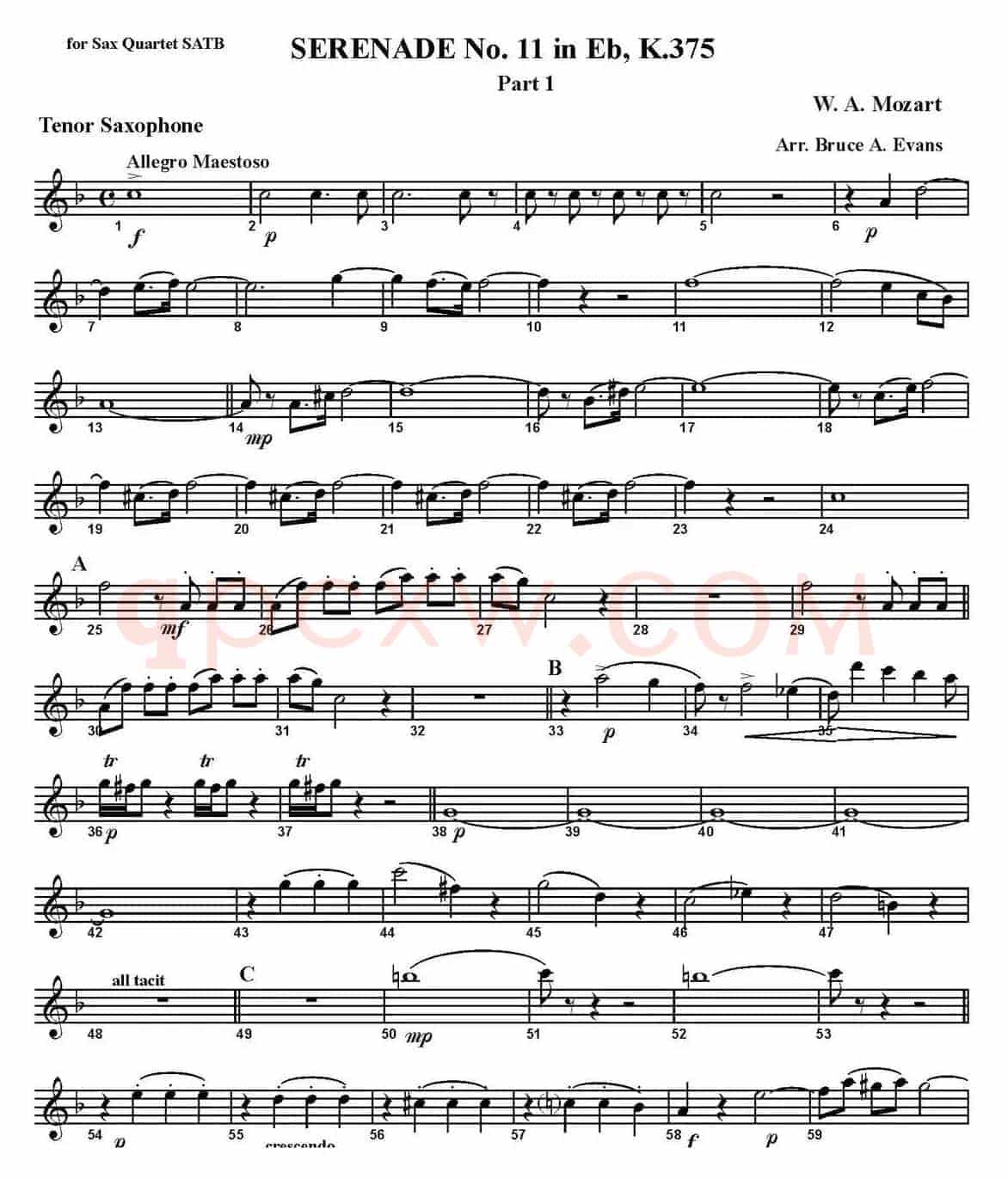 SERENADE No.11 in Eb，K.375 Part 1（四重奏·次中音萨克斯分谱）