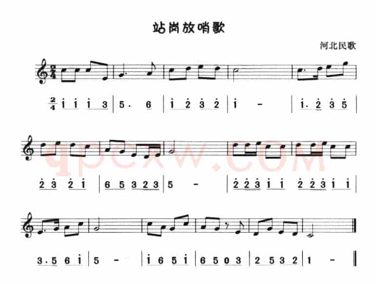 站岗放哨歌（八孔竖笛线简谱对照版）