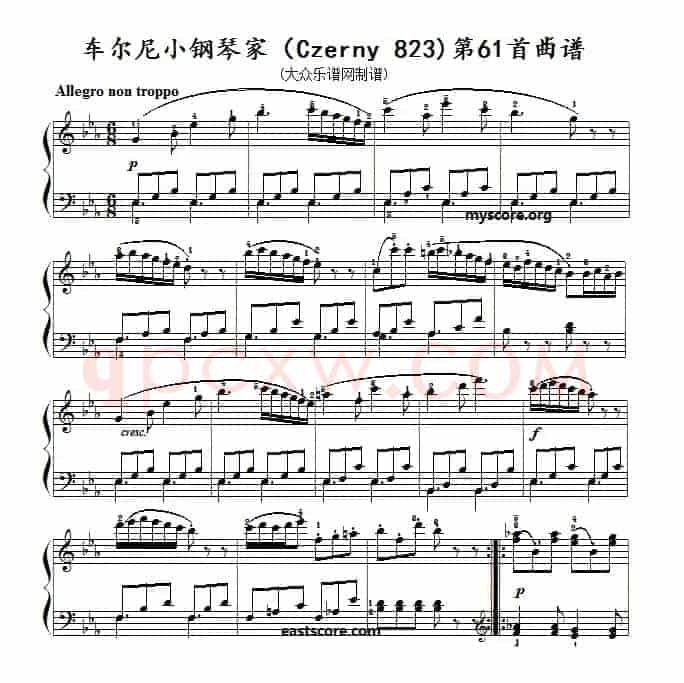 车尔尼《小钢琴家》(Czerny 823)第61首(曲谱及练习提示)