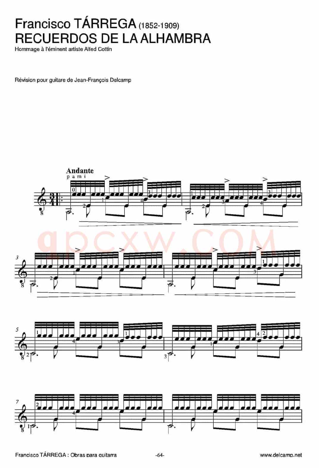 RECUERDOS DE LA ALHAMBRA(Hommage a I'eminent artiste Alfed Cottin)(古典吉他)