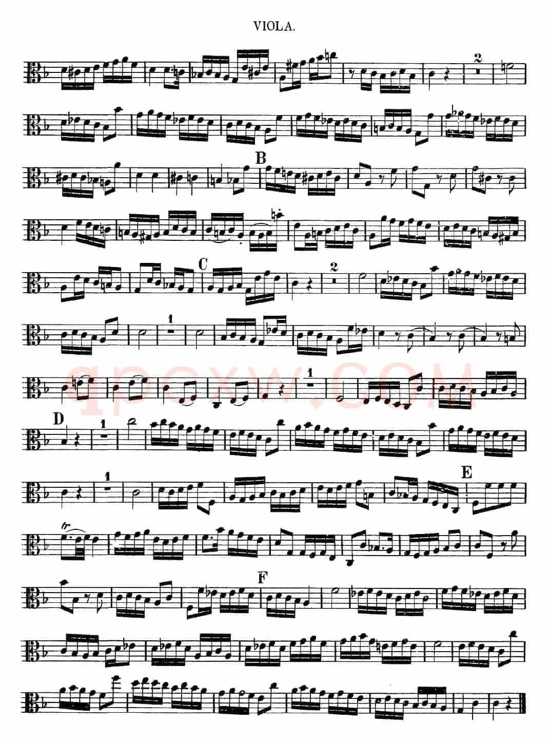 Mozart《Quartet No.8 in F Major,K.168》（Viola分谱）