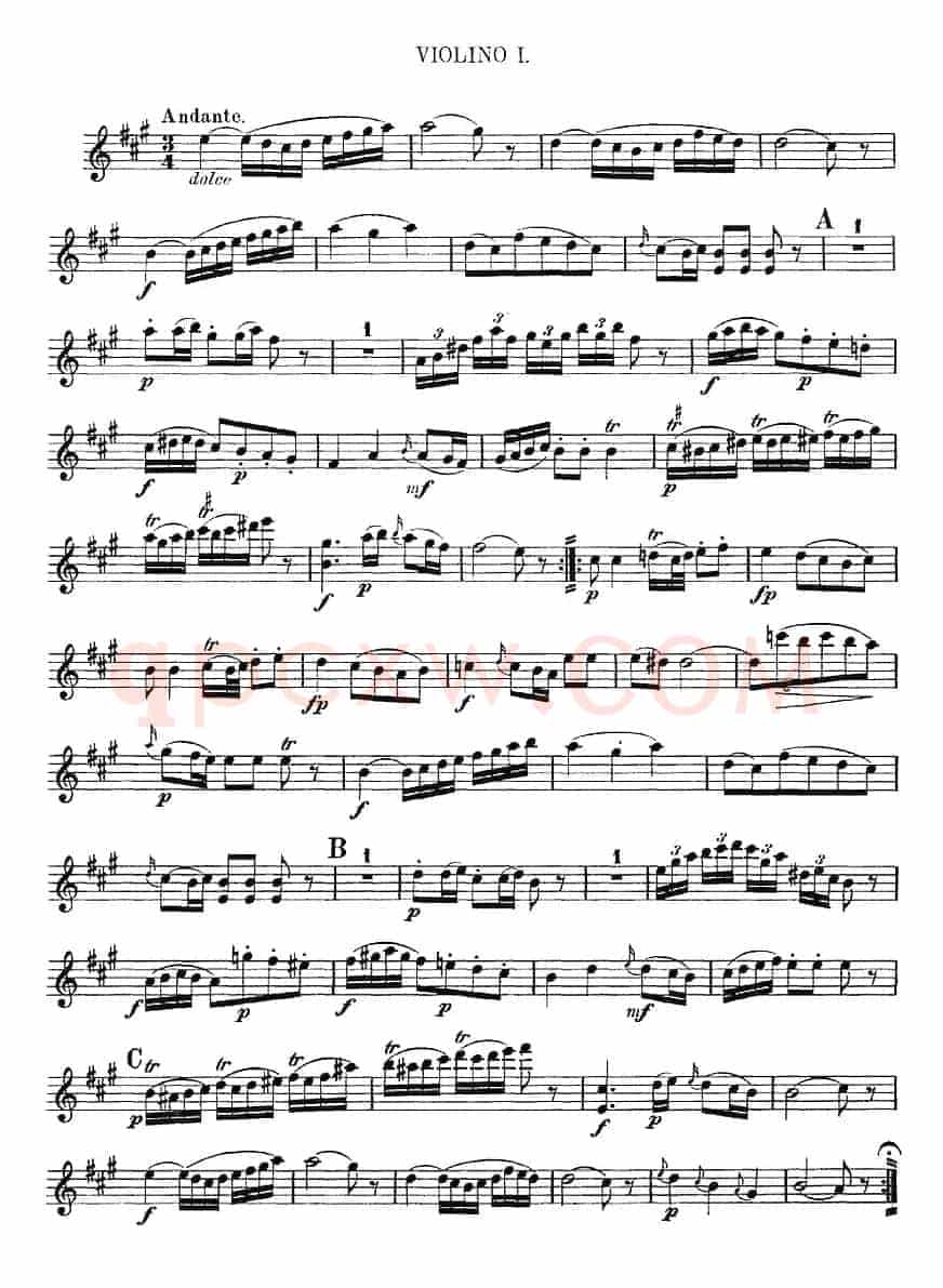 Mozart《Quartet No.2 in D Major,K.155》（Violin 1分谱）