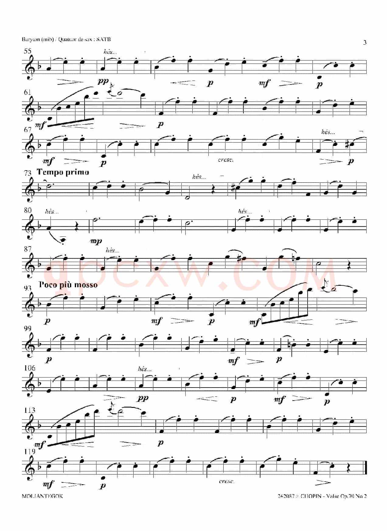 f小调圆舞曲 Op.70 No.2（四重奏上低音萨克斯分谱）